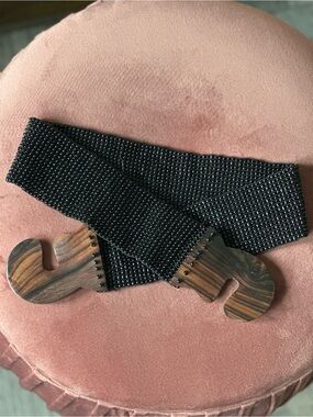 Black Stretch Beaded Waist Belt with Brown Wooden Closure